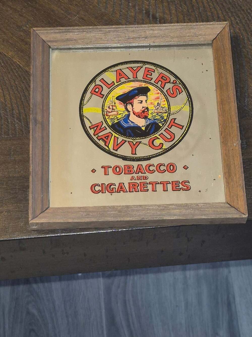 Player's Navy Cut Tobacco And Cigarettes Vintage Wood Mirror Sign